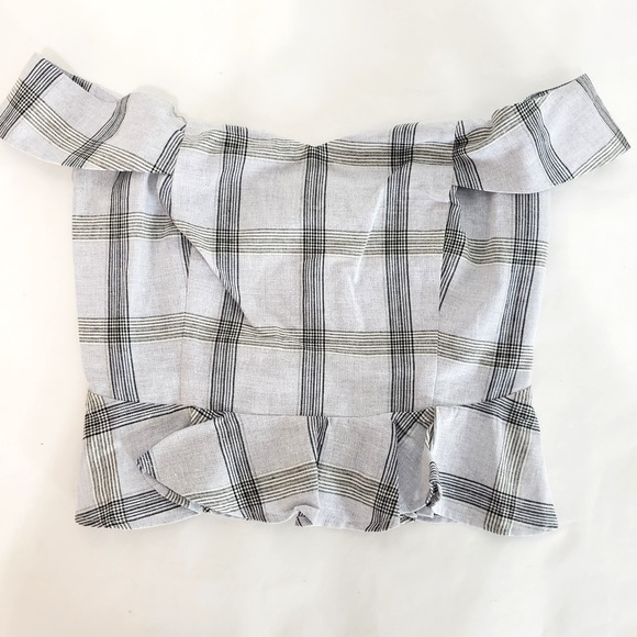 NEW!! Chriselle X J.O.A. SIZE M Off The Shoulder Plaid Gray Blue Blouse Top - Picture 11 of 14